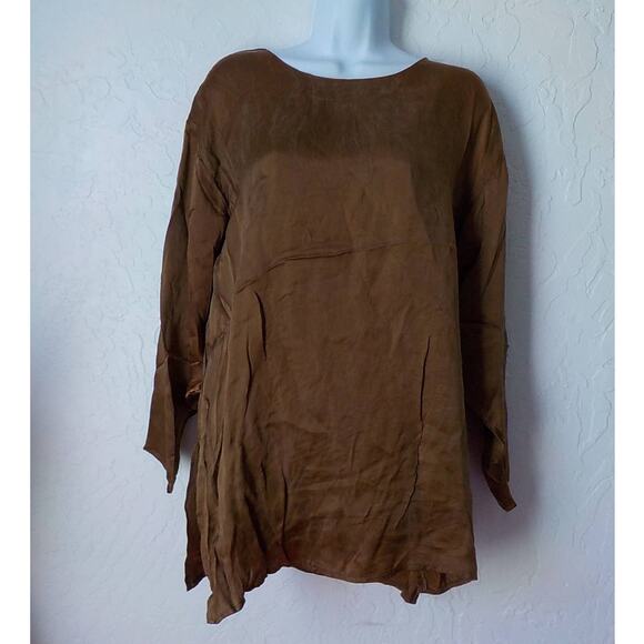 C Wall Brown Silky Tunic Top 100% Rayon Long Sleeve Pullover One Size Fits All - Picture 1 of 7